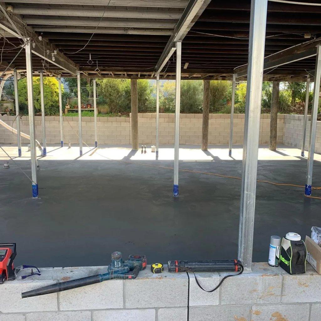 House levelling Townsville — concrete slab and steel posts